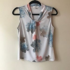 Calvin Klein Twisted Neckline Floral Top, Petite S